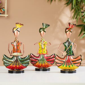 India Set of 3 Metal Printed Rajasthani Musician Figurines