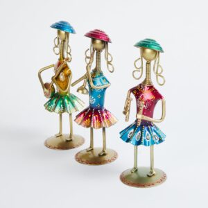 India Set of 3 Wrought Iron Standing Musician Dolls