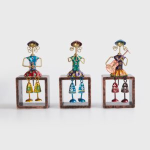 India Set of 3 Metal Doll Figurines