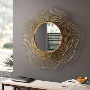 Metal Wired Design Golden Decorative Mirror