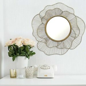 Metal Wired Design Golden Decorative Mirror