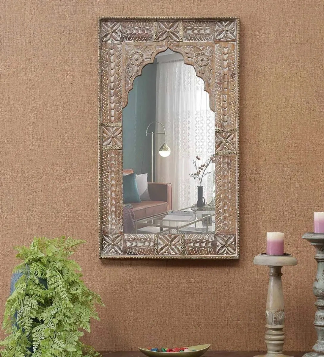 Hand Carved Jharokha Mirror Antique Vintage Wall Decor