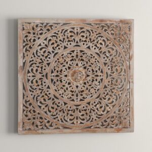 carved wood panel wall decor from India