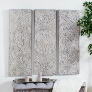 Large Carved Wood Wall Art Panel 3 Part