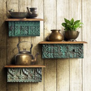 Antique wooden shelf living room