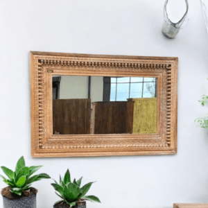 Horizontal mirror antique wooden frame for wall decor