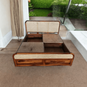 modern cane rattan bed with storage