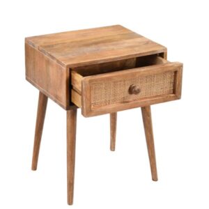 Wooden cane bedside table