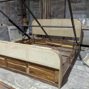 Rattan Cane Queen Size bed with storage hydraulic