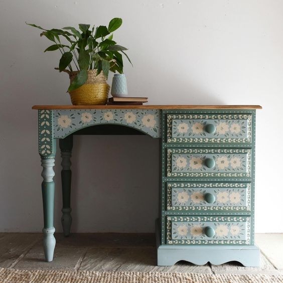 Hand Painted Furniture Wooden Study Table Working Desk Antique Home Decors Premium Home Decors Furniture